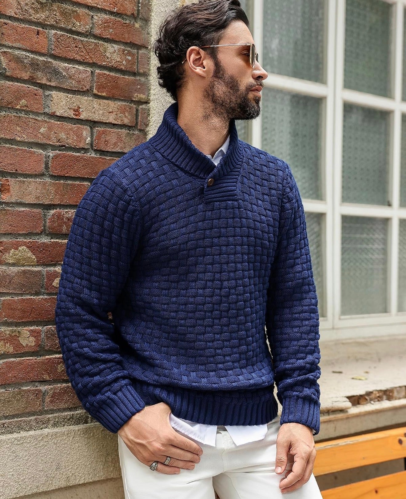Zaitun Men's Turtleneck Sweater Shawl Collar Pullover Sweaters