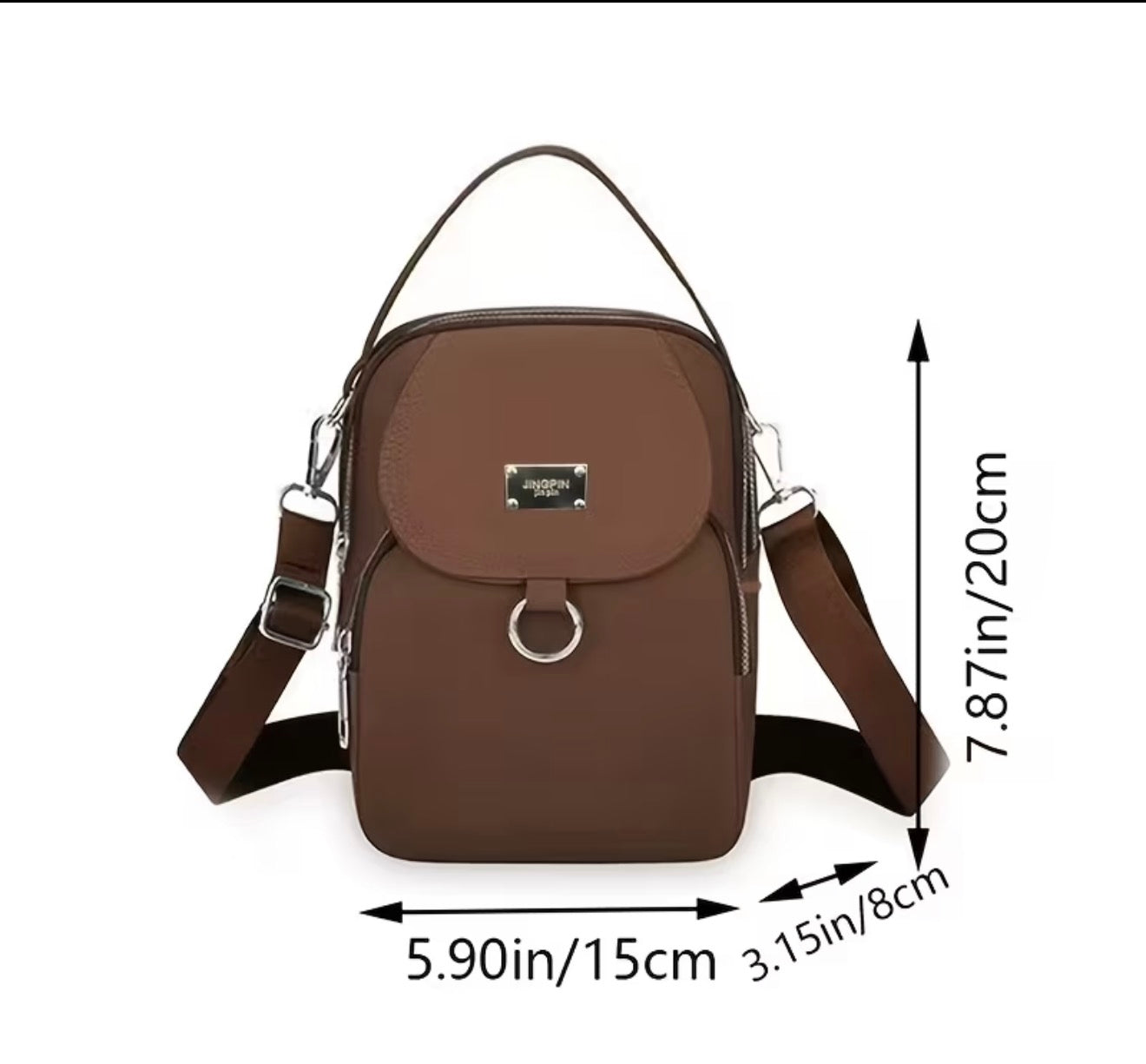 Women's single shoulder bag with multiple pockets and zippers by Jingpin, featuring a stylish design and functional storage.