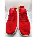 FME athletic sneakers in red and white, unisex style, featuring sporty design and white laces, size women's 11.5 and men's 10.