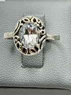 Ladies .925 sterling silver oval crystal ring with clear faceted design, size 6.5, by Republic Mercantile.