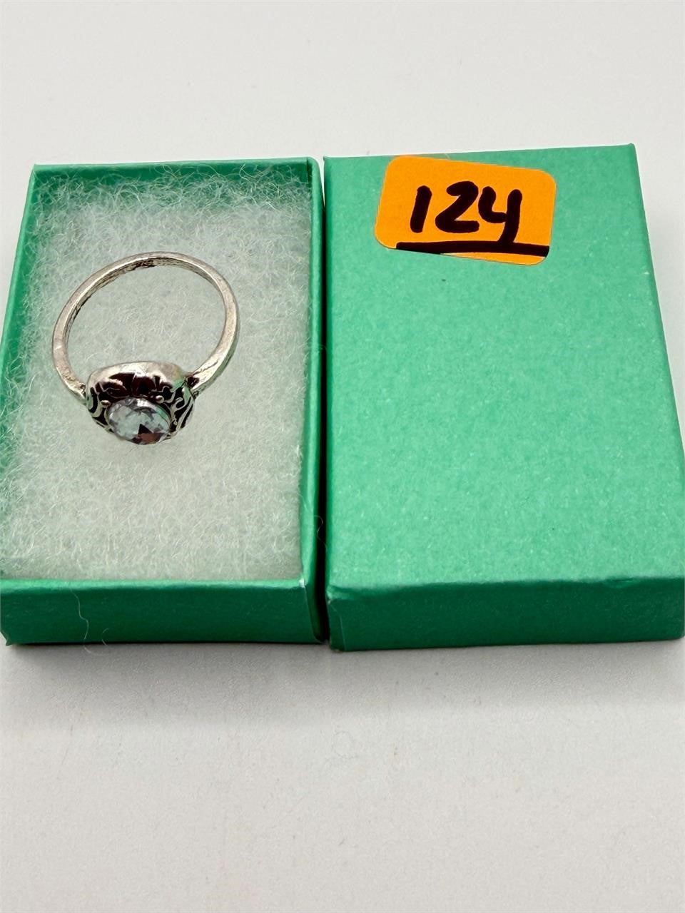 Ladies .925 sterling silver oval crystal ring with clear faceted gemstone, size 6.5, by Republic Mercantile.