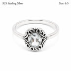 Ladies .925 Sterling Silver clear faceted oval crystal ring, size 6.5, with sparkling gemstone and sleek band design.