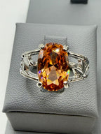 Ladies sterling silver oval citrine ring with golden orange gemstone, size 7.5, by Republic Mercantile.