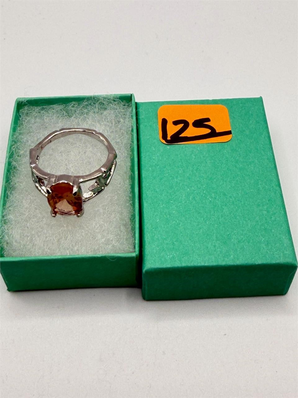 Sterling silver oval citrine ring in size 7.5 with a golden orange gemstone, crafted by Republic Mercantile.