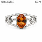 Sterling silver oval citrine ring with golden orange gemstone, size 7.5, by Republic Mercantile, featuring detailed band design.