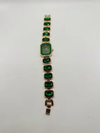 Ladies emerald green crystal stone band watch with silver case and elegant design, showcasing a stylish timepiece by Republic Mercantile.