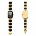 Ladies Onyx black crystal stone band watch by Republic Mercantile, featuring a sleek design with a round face and crystal accents.