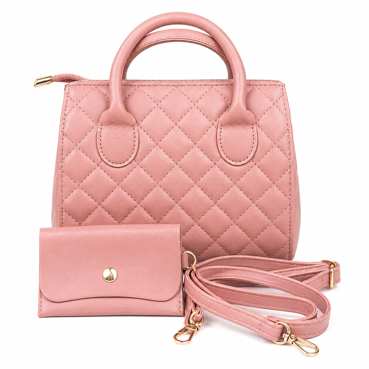 Republic Mercantile ladies handbag purse with stylish leather exterior and gold-tone hardware, featuring a top handle and adjustable strap.