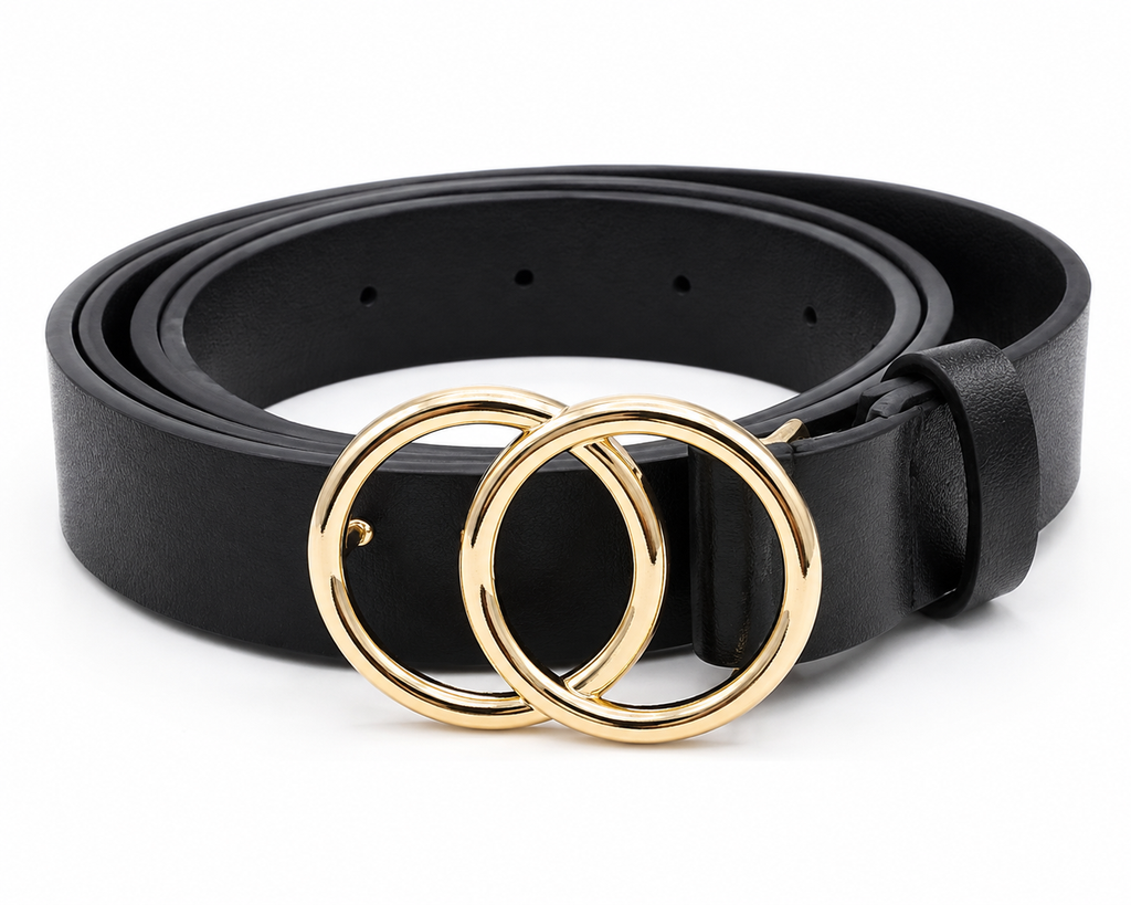 Women's black leather adjustable belt from Republic Mercantile, 30 to 36 inches, with a sleek, classic design.