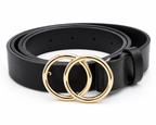 Women's black leather adjustable belt from Republic Mercantile, 30 to 36 inches, with a sleek, classic design.