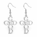Christian-themed stainless steel earrings with "GOD" inscription, featuring a sleek, modern design suitable for everyday wear.