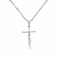 Christian themed stainless steel necklace with faith pendant, featuring religious symbols and polished metal finish.