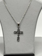 Christian-themed stainless steel necklace with a grace pendant, featuring elegant Christian symbols and a polished finish.