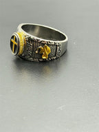Men's Christian-themed stainless steel ring in size 8 with religious inscription and sleek silver finish, by Republic Mercantile.
