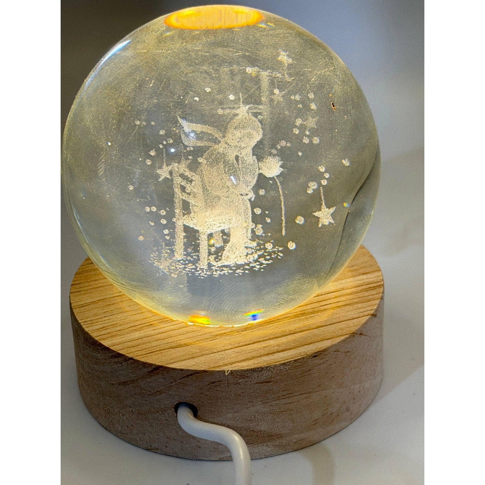 3D Etched Crystal Globe LED Light with USB Display Base