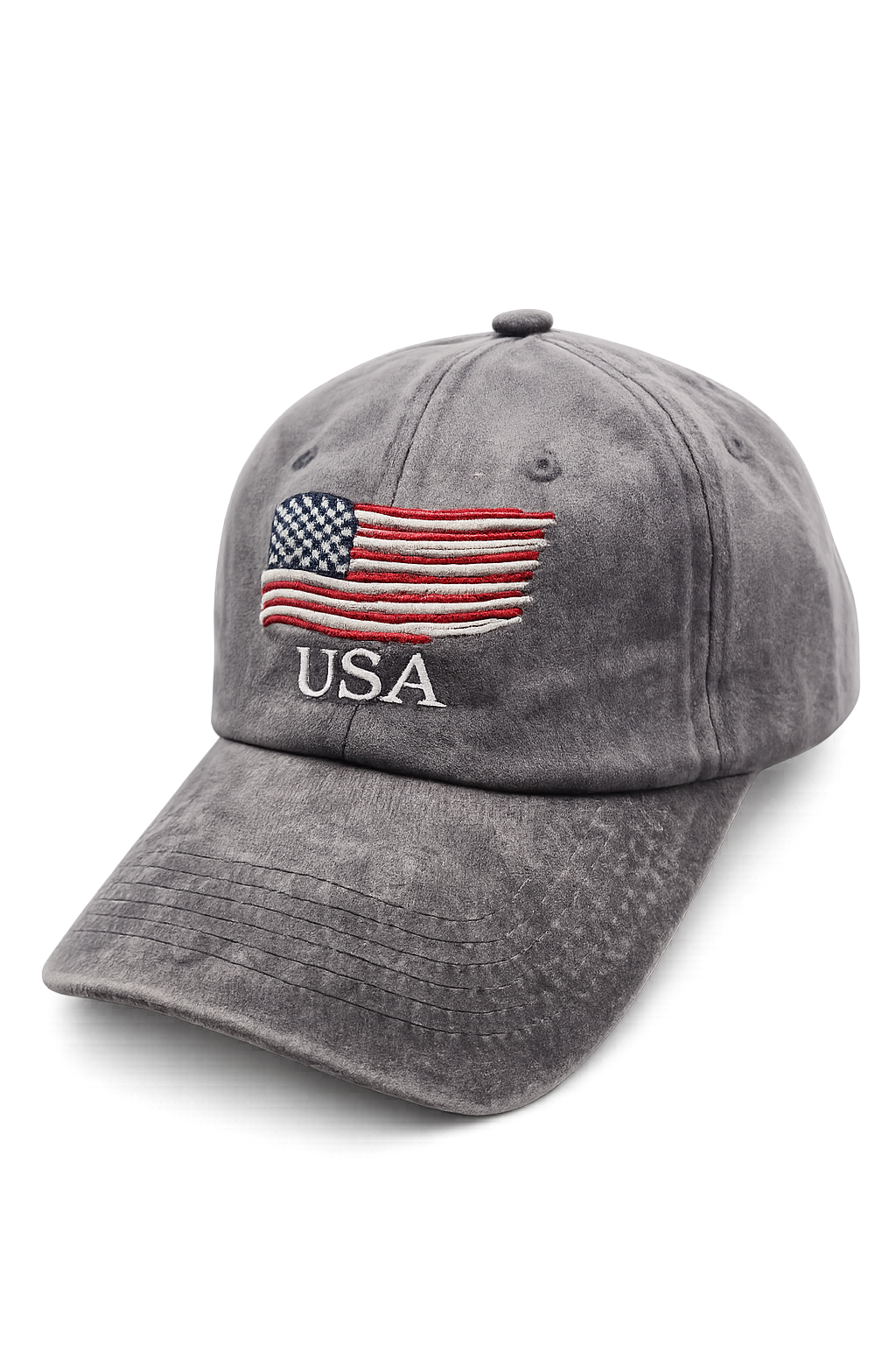 Dark gray washed USA ball cap hat by Republic Mercantile, with curved brim and adjustable strap, stylish casual headwear.