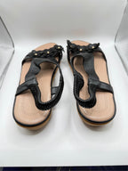 Ecetana black flat boho sandals in size 7.5 with strappy design and open toe, perfect for casual summer outfits.