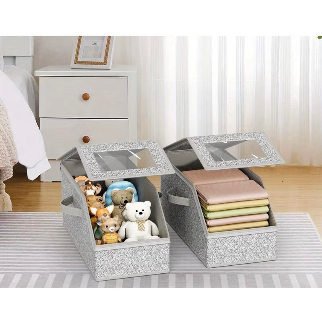 Stackable hat storage boxes by Republic Mercantile, 8x16x6 inches, holding up to 20 hats in clear, durable plastic containers.