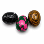 Polished oval gemstone cabochons in a 3-piece collector set by Republic Mercantile, showcasing vibrant colors and smooth surfaces.