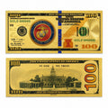 US Marine Corps commemorative gold-foil note featuring Marine emblem and detailed design, celebrating Marine Corps heritage.