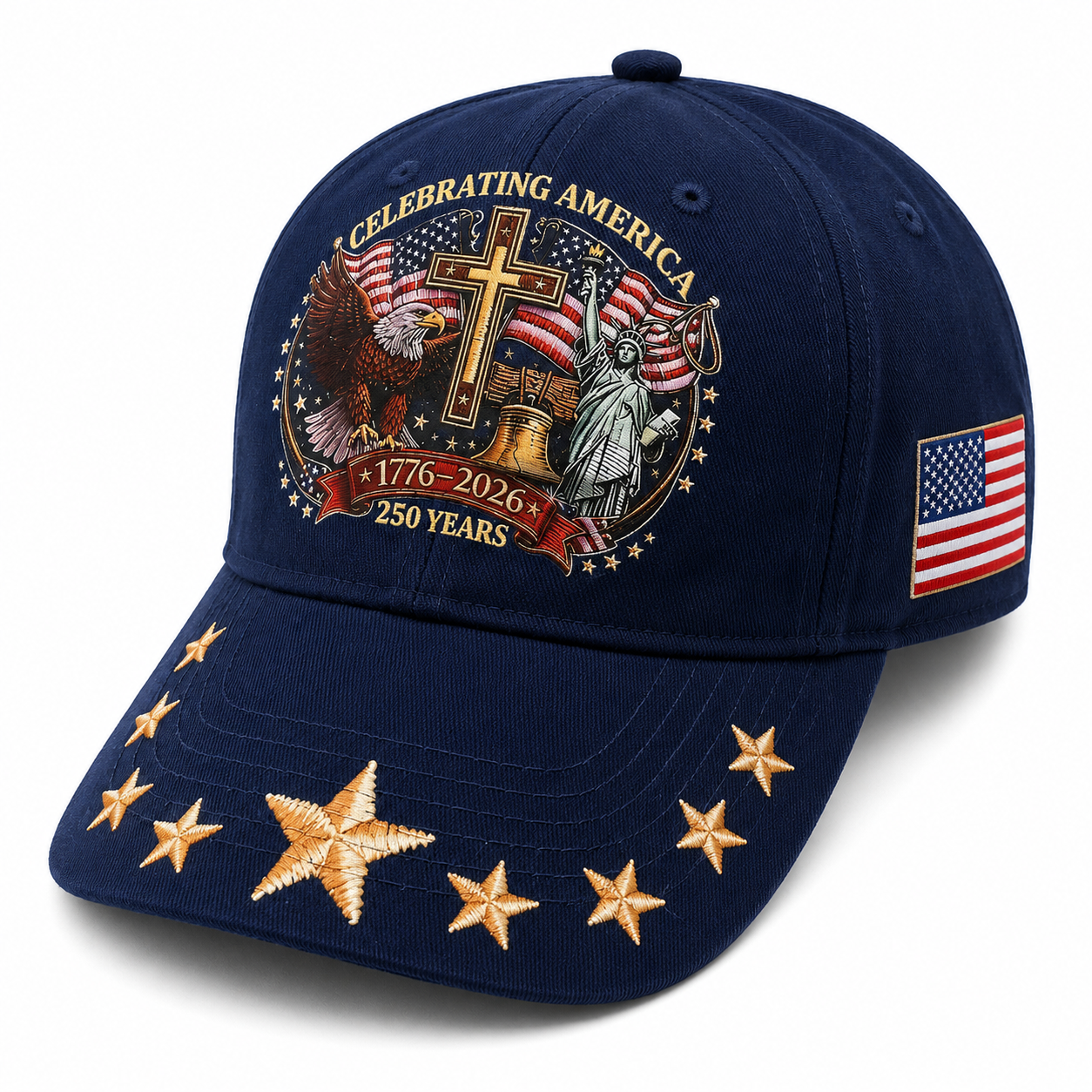 Blue 250th Anniversary ball cap by Republic Mercantile featuring white stars and a classic adjustable design.