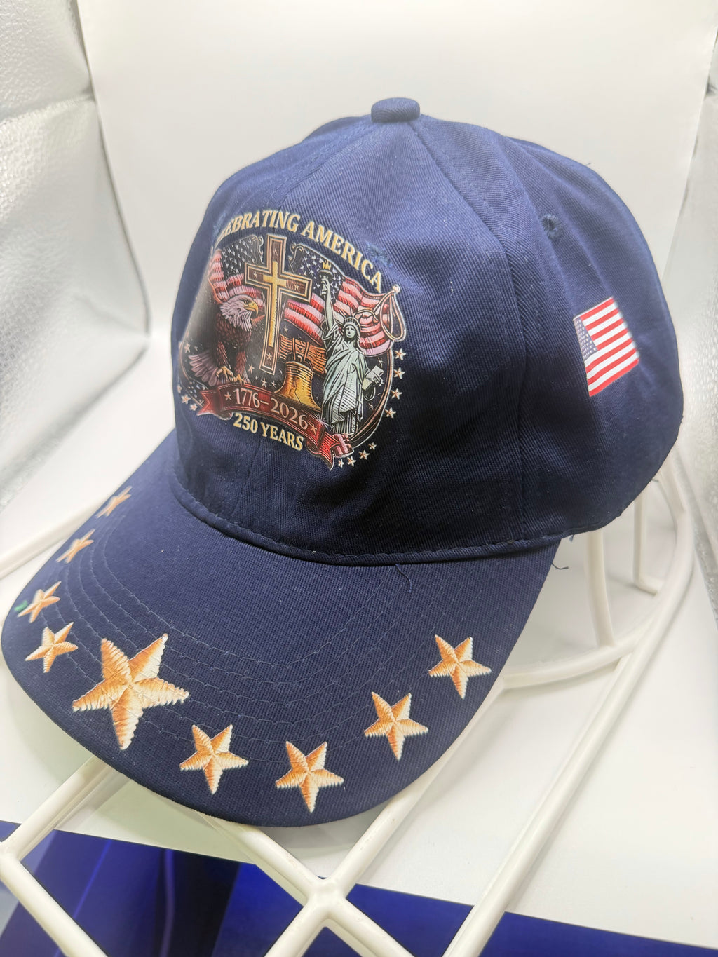 Blue 250th Anniversary ball cap by Republic Mercantile with star designs, casual and patriotic headwear for men and women.