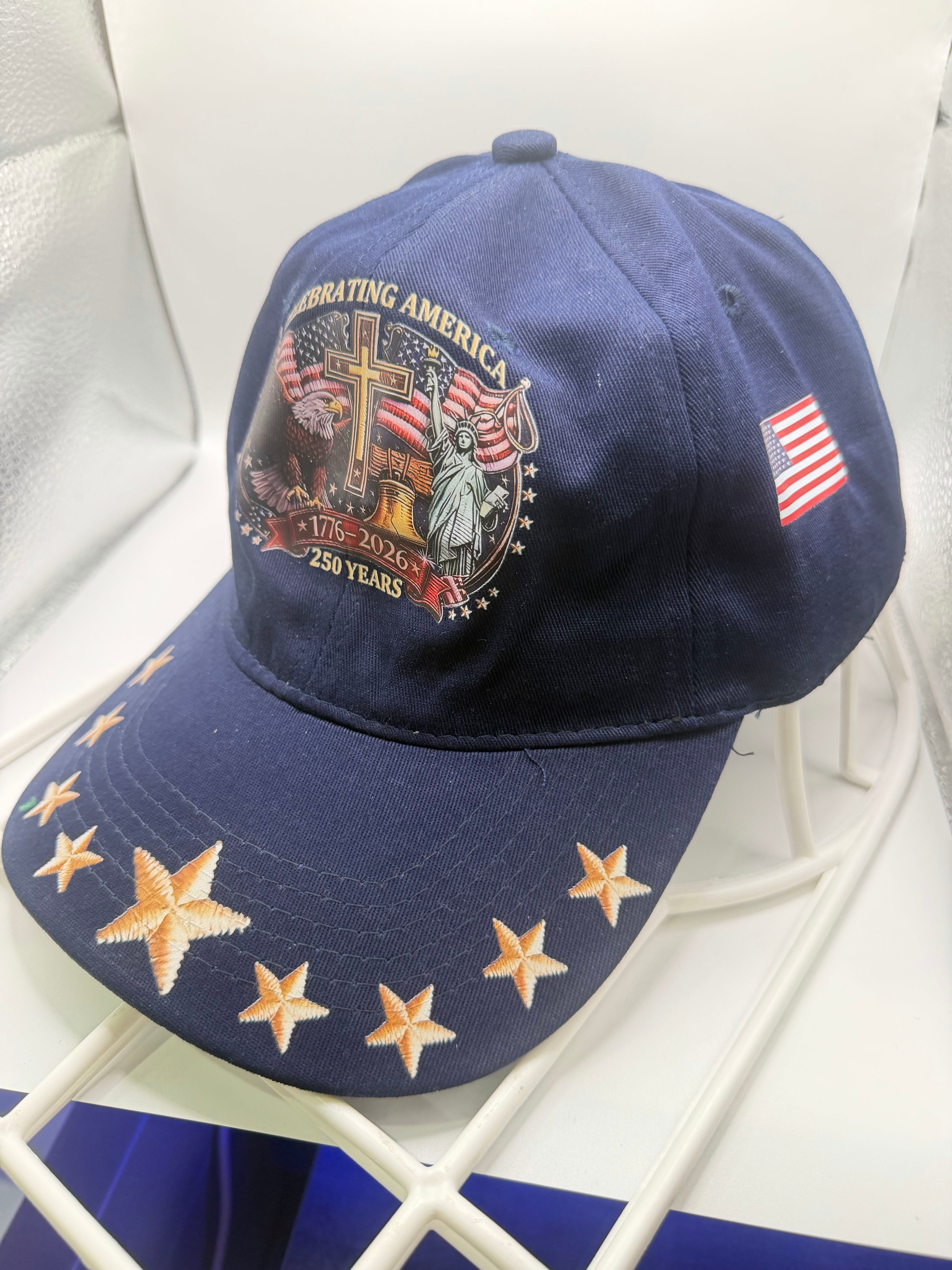 Blue 250th Anniversary ball cap by Republic Mercantile with star designs, casual and patriotic headwear for men and women.
