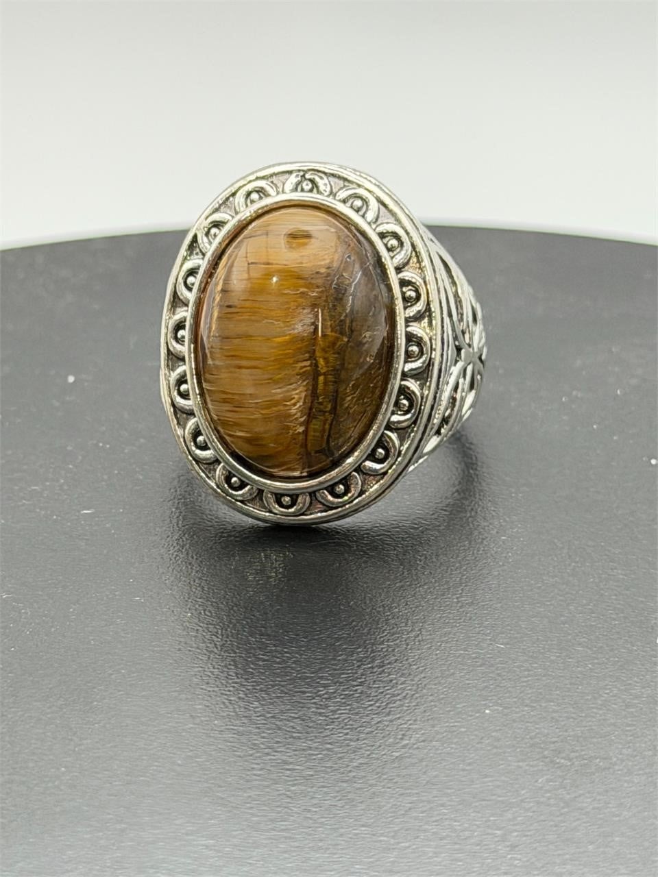 NEW Mens Tiger Eye Stone Ring Silver Band Size:10