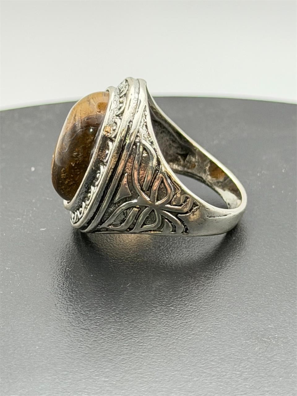 NEW Mens Tiger Eye Stone Ring Silver Band Size:10