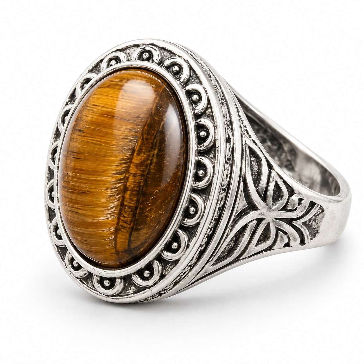 NEW Mens Tiger Eye Stone Ring Silver Band Size:10