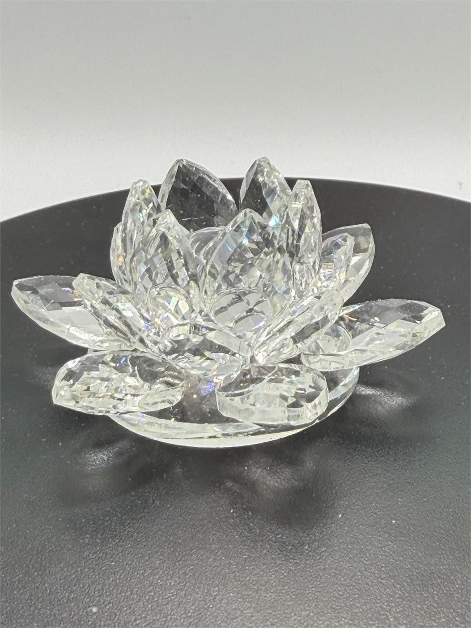 Clear crystal Lotus Flower figurine by Republic Mercantile, showcasing intricate lotus petal details and elegant craftsmanship.