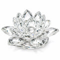 Clear crystal lotus flower figurine by Republic Mercantile, intricately carved and elegant decorative sculpture.