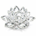 Clear crystal lotus flower figurine by Republic Mercantile, intricately carved and elegant decorative sculpture.