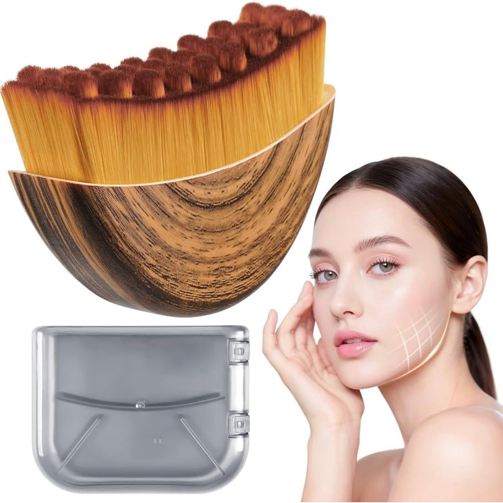 Rokaty lymphatic contour face brush for anti-puffiness, face sculpting, and depuffing, shown in close-up with ergonomic handle.