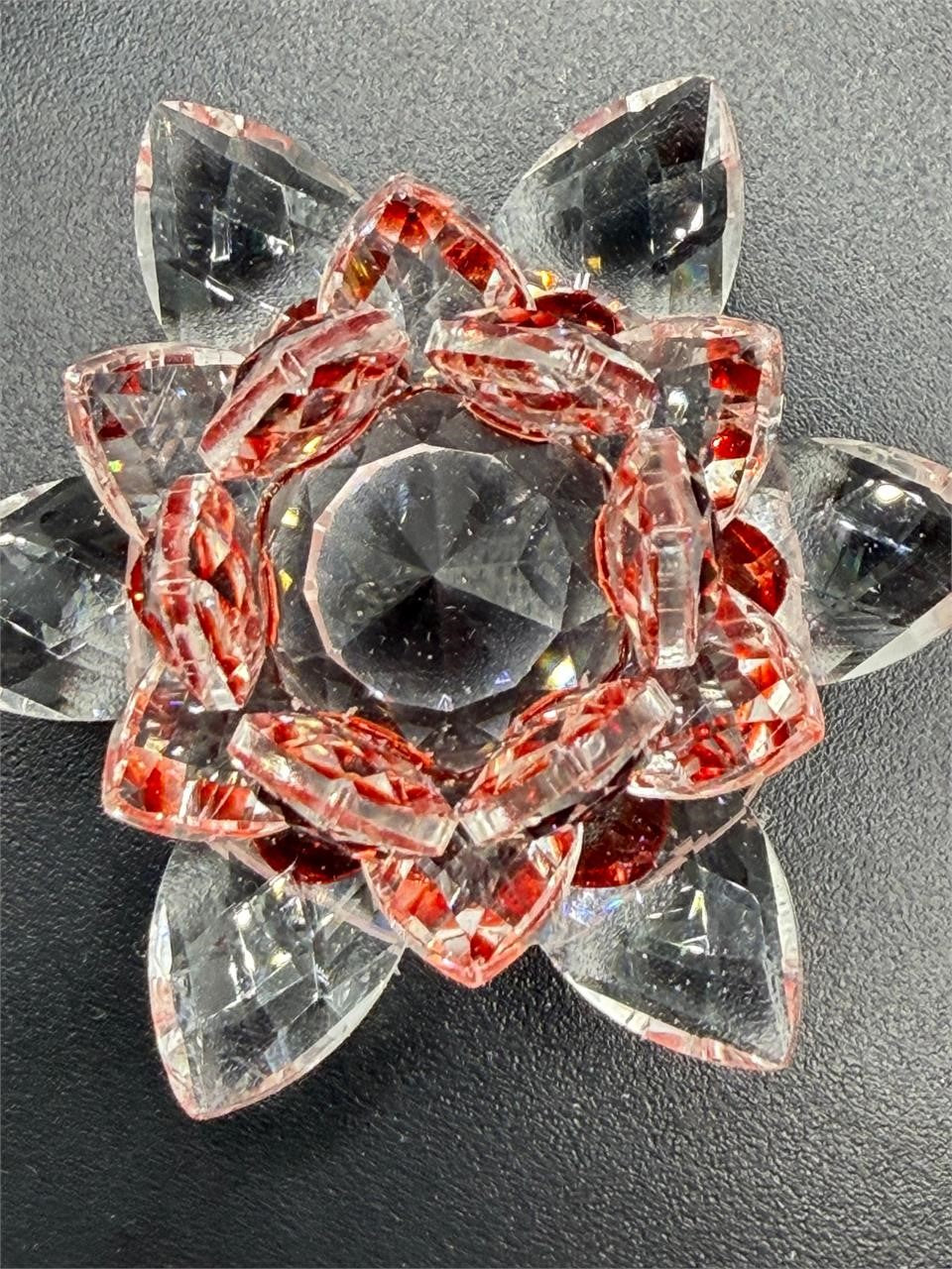 Red crystal lotus flower figurine by Republic Mercantile, showcasing a detailed, elegant lotus blossom sculpture.