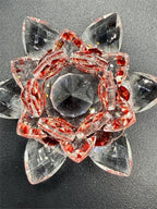 Red crystal lotus flower figurine by Republic Mercantile, showcasing a detailed, elegant lotus blossom sculpture.