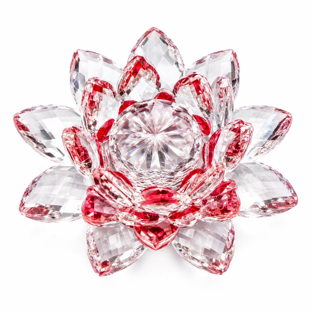 Red crystal lotus flower figurine by Republic Mercantile, showcasing detailed craftsmanship and vibrant color.