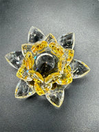 Yellow crystal lotus flower figurine by Republic Mercantile, detailed glass sculpture with delicate petal design.