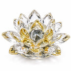 Yellow crystal lotus flower figurine by Republic Mercantile, showcasing a detailed and elegant lotus design in clear crystal.