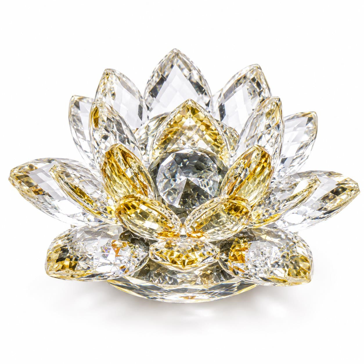 Yellow crystal lotus flower figurine by Republic Mercantile, showcasing a detailed and elegant lotus design in clear crystal.