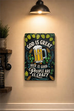 8x12 inch metal wall art panel featuring the phrase "God is Great" by Republic Mercantile, with decorative metal design.