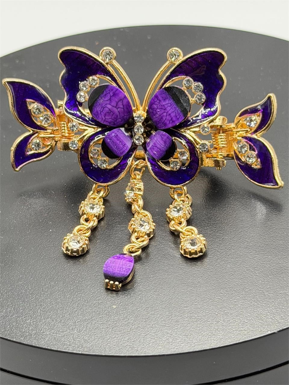 Ornate purple butterfly hair barrette with intricate design, made by Republic Mercantile, suitable for elegant hair styling.