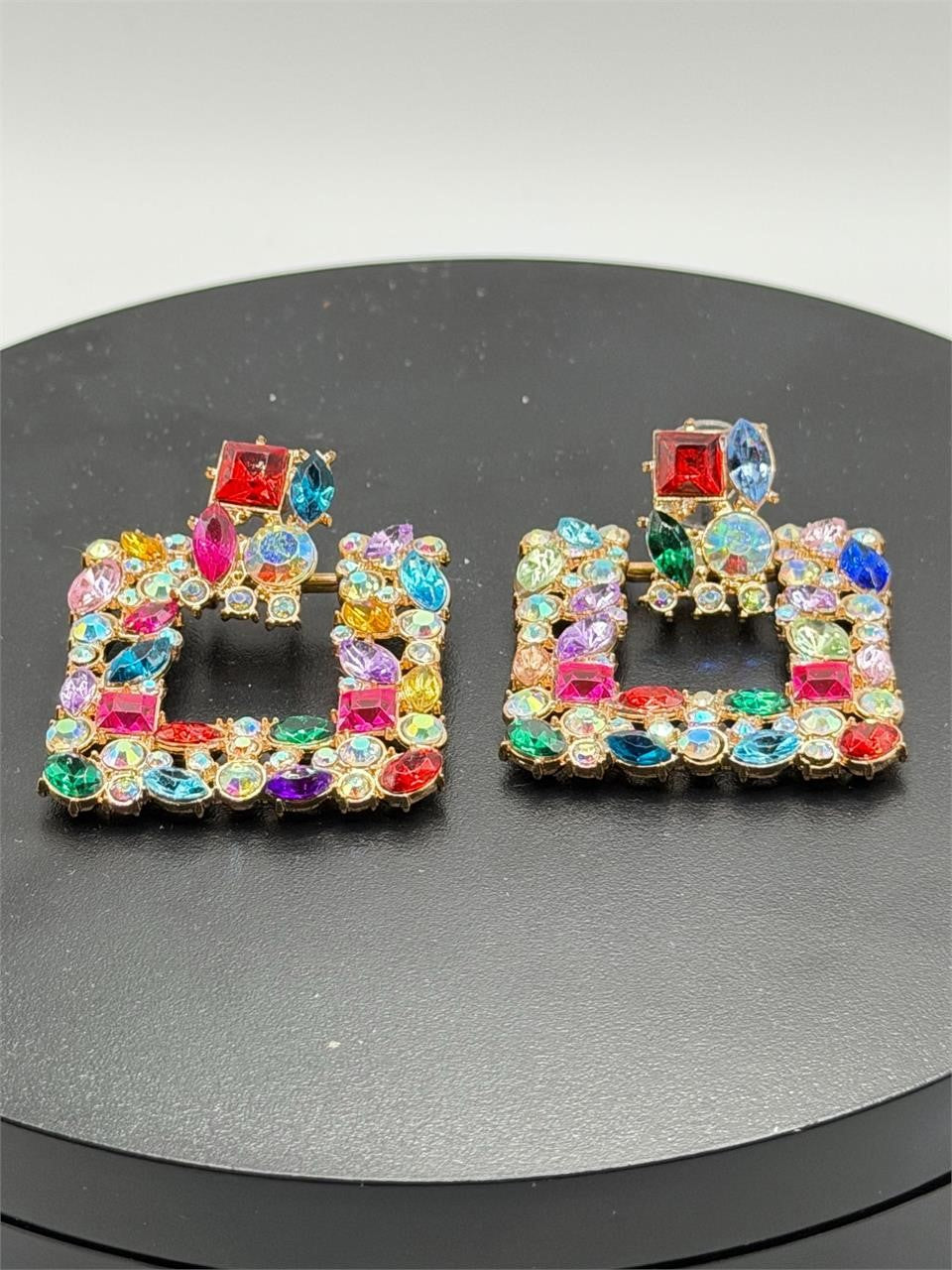 Bejeweled large square earrings set by Republic Mercantile featuring sparkling, geometric gemstone designs for elegant style.
