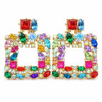 Bejeweled large square earrings set by Republic Mercantile featuring sparkling gemstone accents and silver-tone metal.