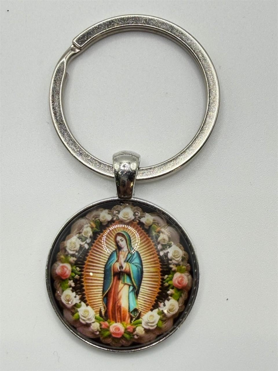 Mother Mary keychain by Republic Mercantile featuring a detailed metal charm of Mother Mary for religious or decorative use.