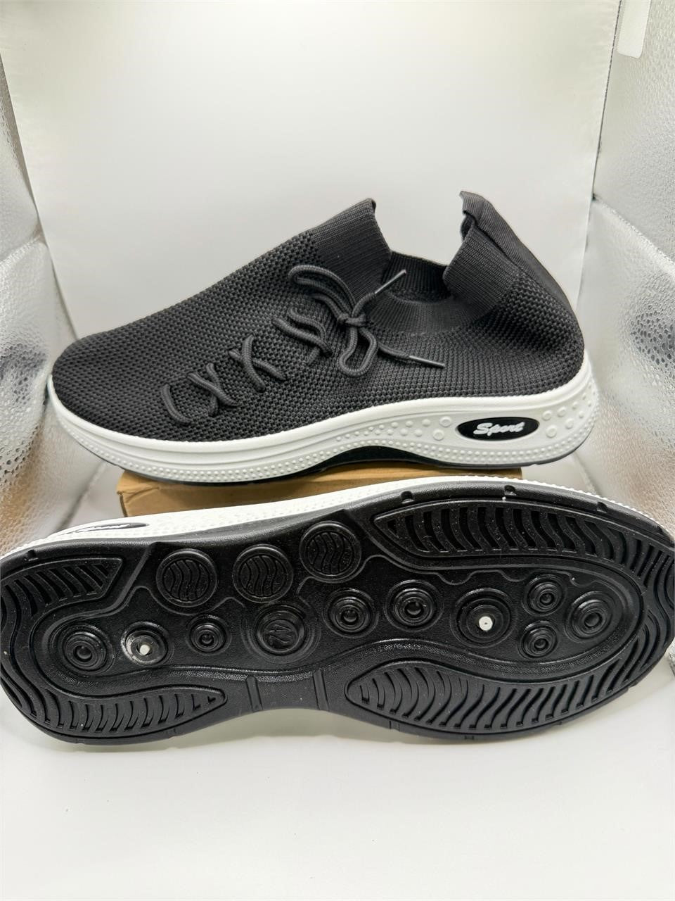 Men's black slip-on sport mesh shoes by Republic Mercantile, size 10, featuring breathable fabric and athletic design.