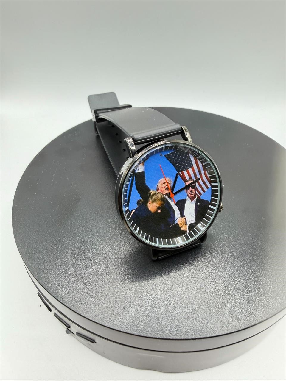 Men's black "Trump Fight" dial watch with black case and band, featuring a bold, tactical design by Republic Mercantile.