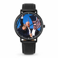 Men's "Trump Fight" dial watch with black case and band, featuring a detailed watch face and silver-tone accents by Republic Mercantile.
