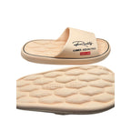 BusyLion Summer Adventures cushioned slides in pink and cream, size 11-12, showing the comfortable strap design and sole pattern.