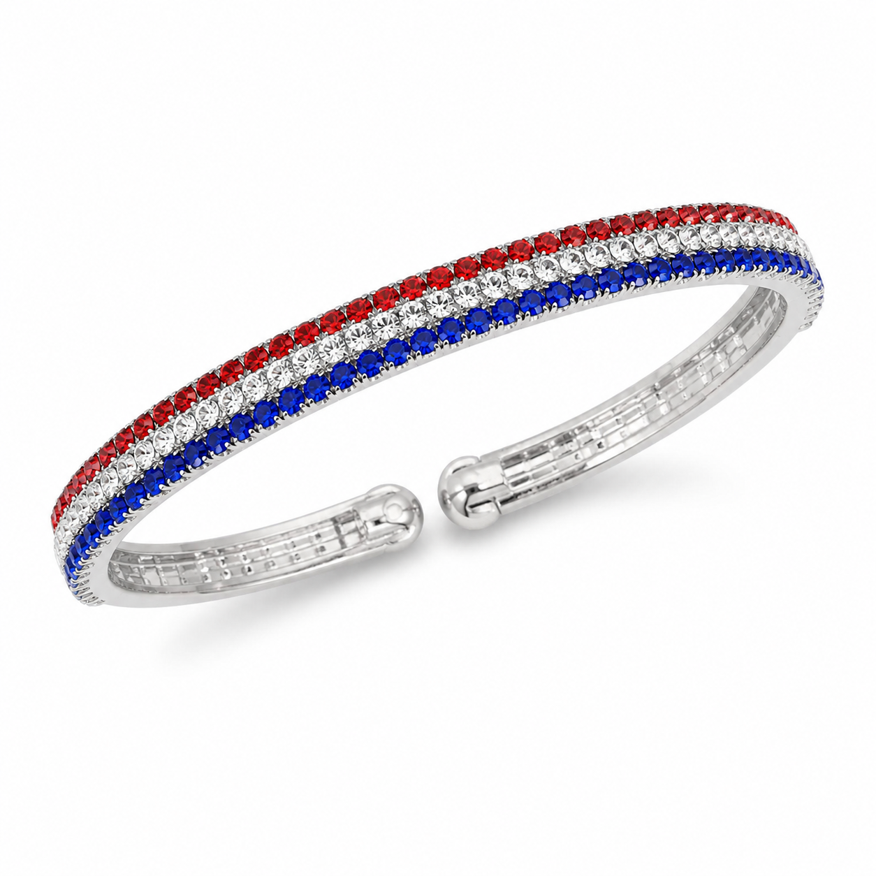 Silver bracelet with red, white, and blue beads from Republic Mercantile, featuring patriotic color accents and a stylish design.